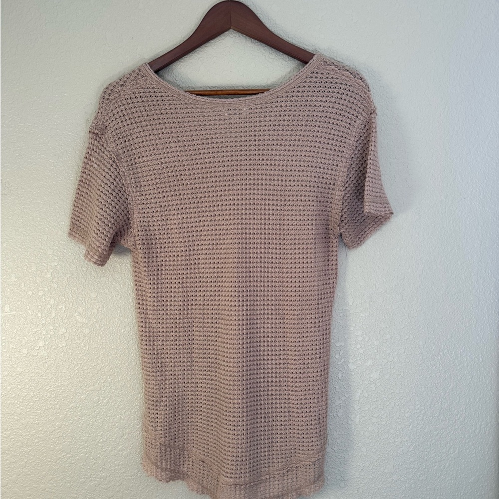 BKE Short Sleeve Textured Knit Top - Light Brown